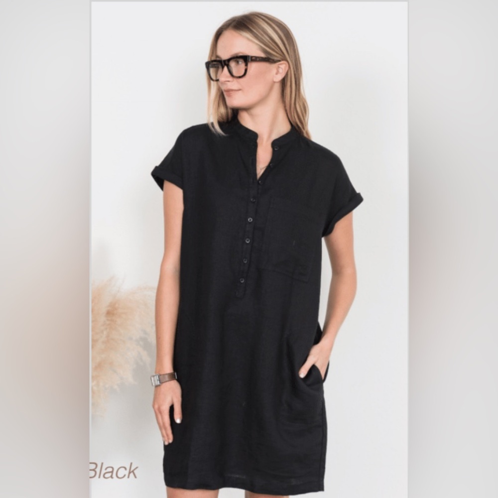 Not Monday Dylan Mini Dress Cap Sleeve Black Linen XS